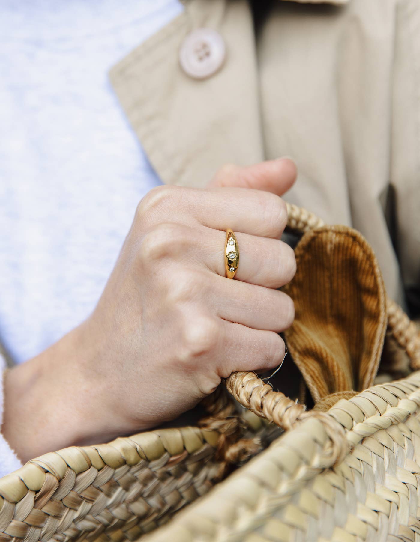 Nordic Muse - Gold Stone Embossed Band Ring