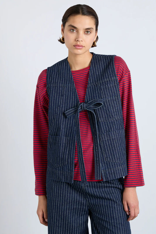 Damson Madder Dilly Gilet - Navy Pinstripe