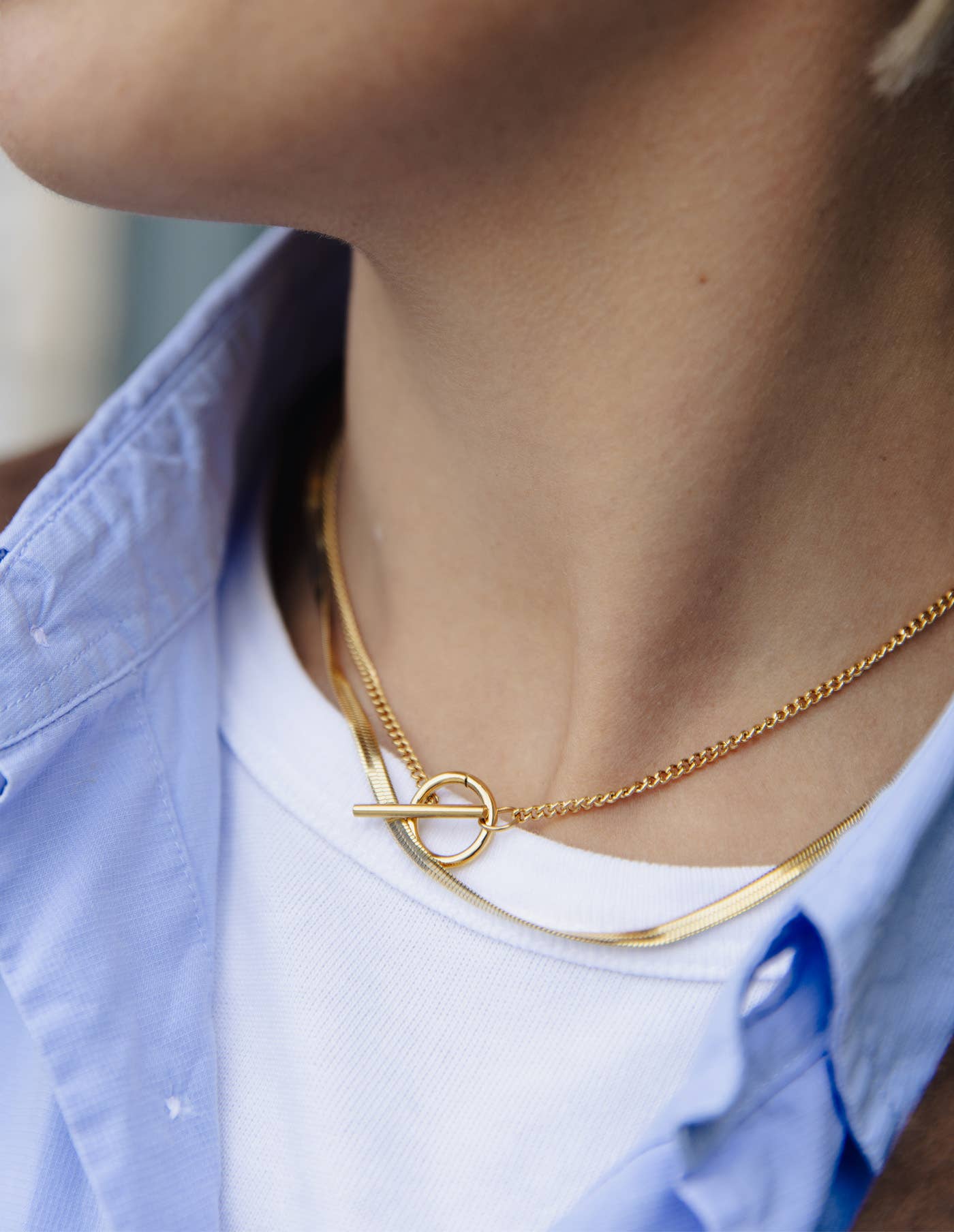 Nordic Muse - Gold Herringbone Toggle Chain Necklace