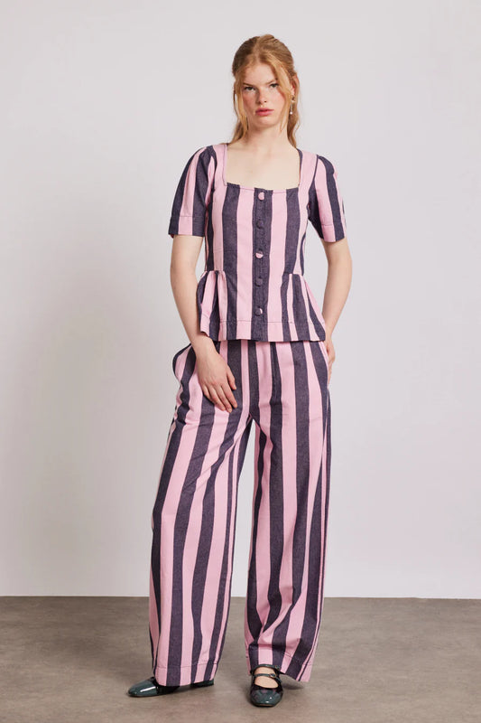 Damson Madder Rafe Pants - Pink Navy Stripe