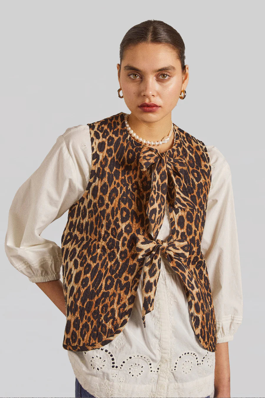 Damson Madder Tie Front Tilly Gilet - Leopard