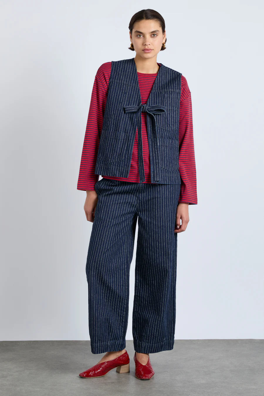 Damson Madder Dilly Gilet - Navy Pinstripe