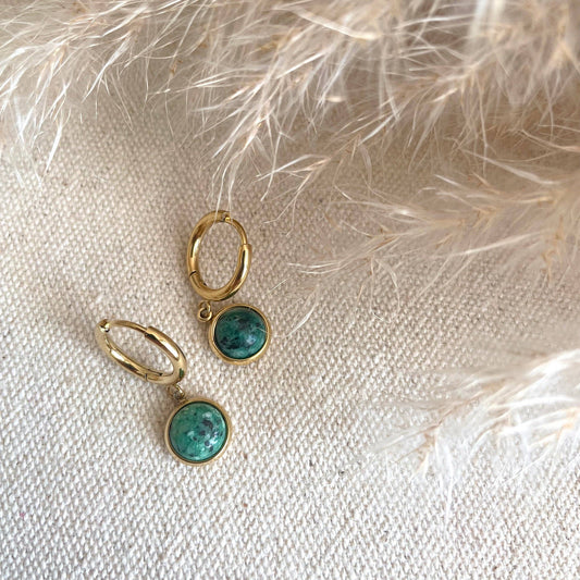 Little Nell Jewellery - EVERYDAY Green & Gold Hoops