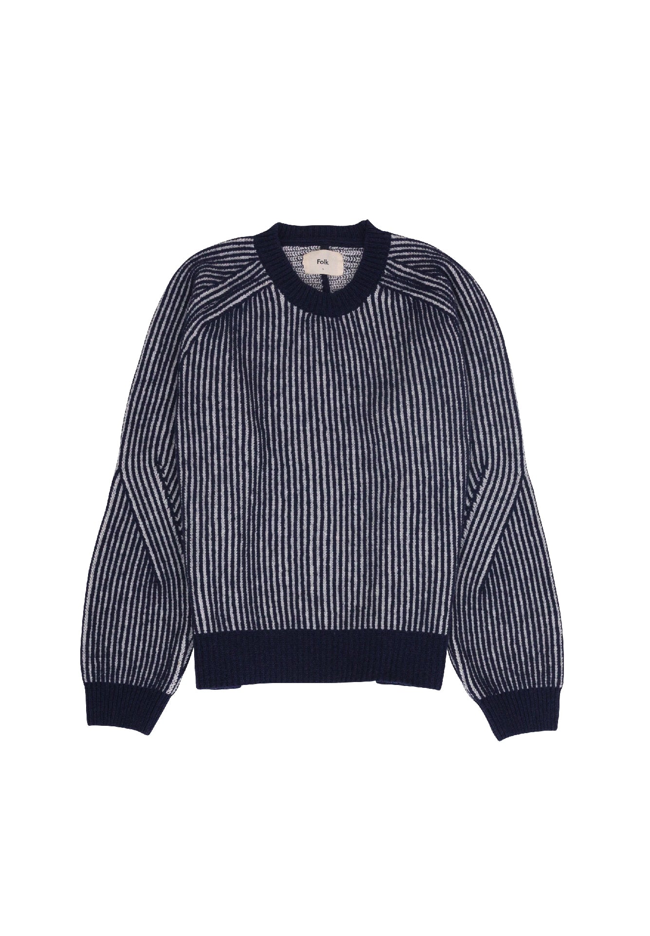 Folk - Plated Rib Crew - Navy / Ecru