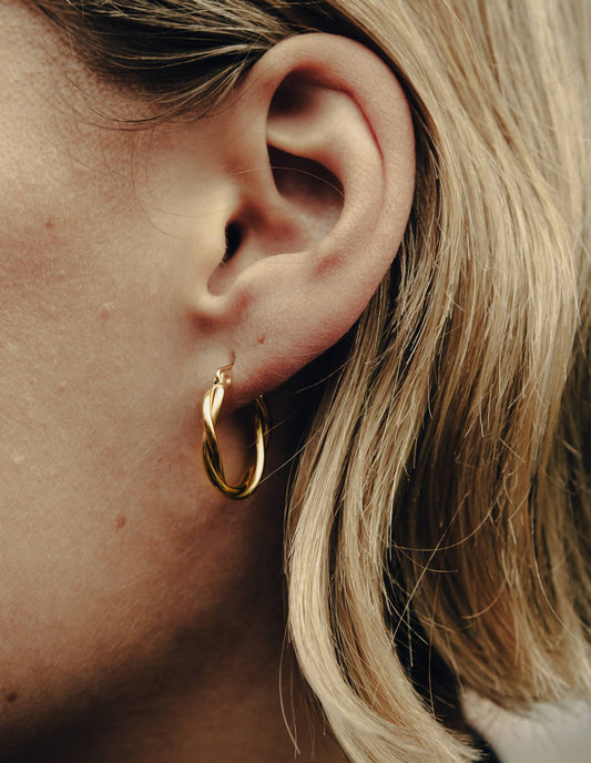 Nordic Muse - Gold Medium Entwined Latch Hoop Earrings