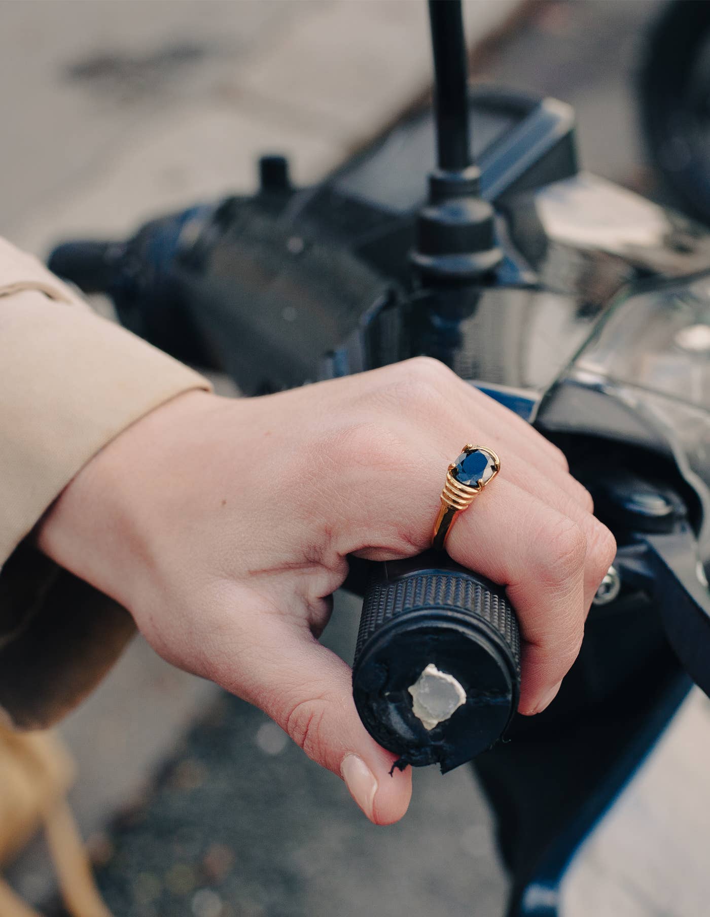 Nordic Muse - Gold Black Gemstone Raised Half Bezel Ring