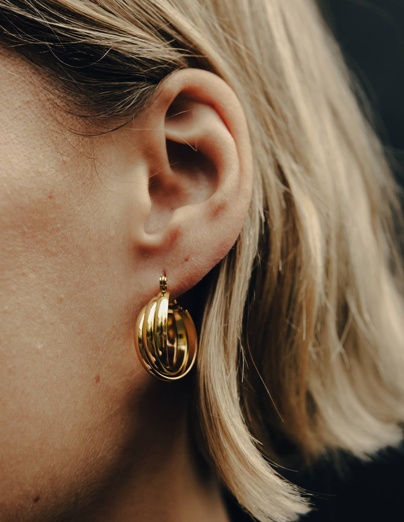 Nordic Muse - Gold Triple Entwine Hoop Earrings