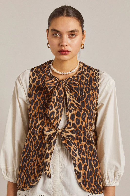 Damson Madder Tie Front Tilly Gilet - Leopard