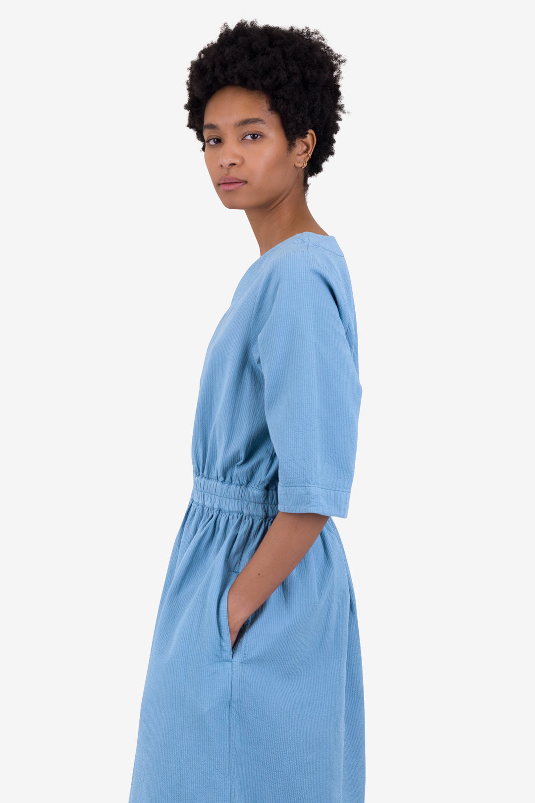 Folk - Gathered Dress - Light Indigo Top Stitch