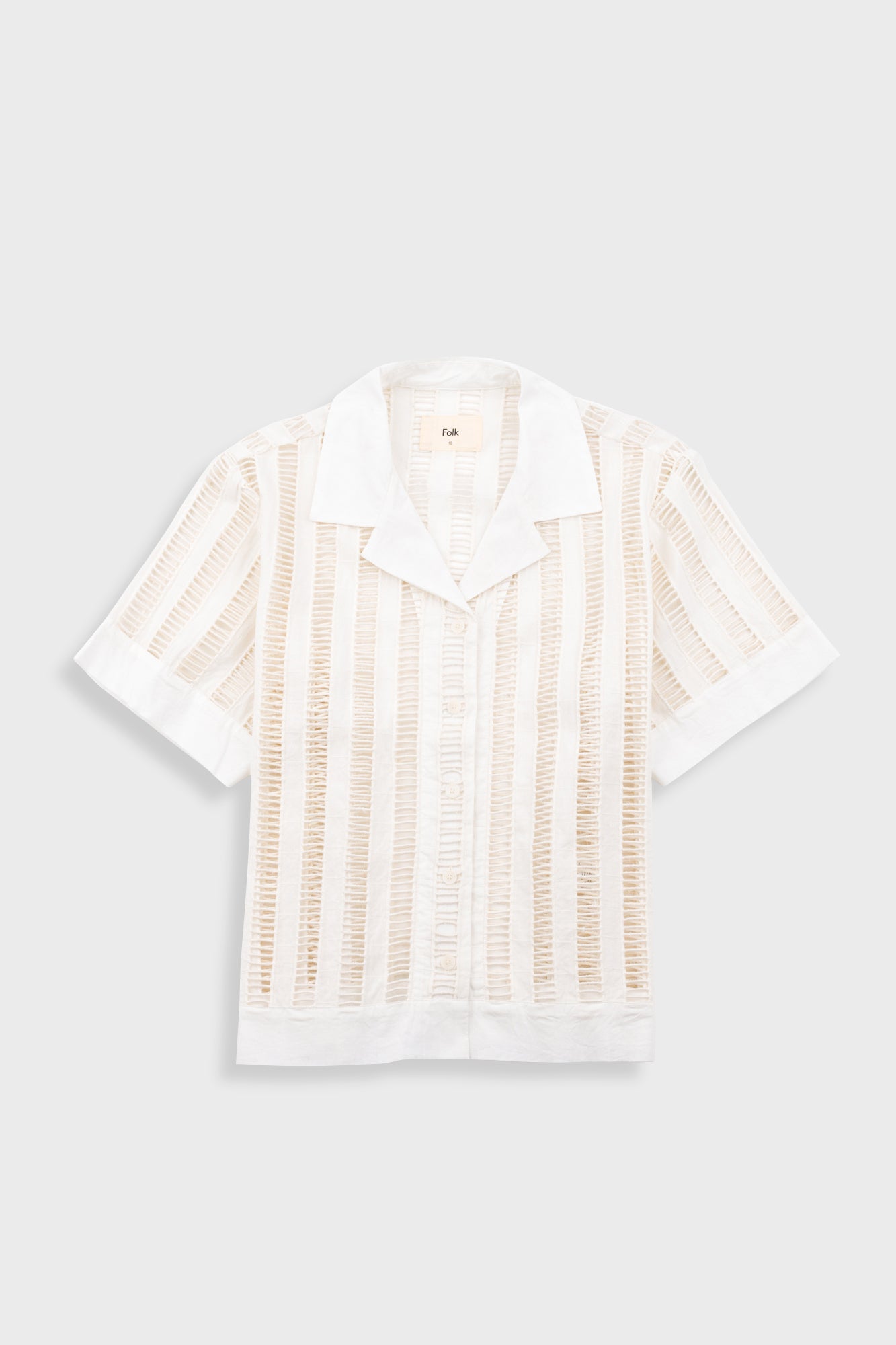 Folk - Short Sleeve Soft Collar Shirt - Ecru Ladder Embroidery