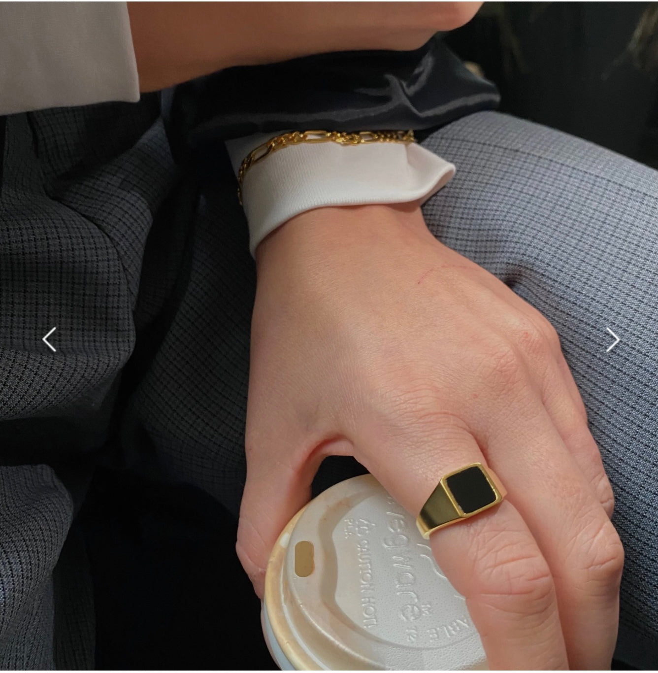 Lines and Current Dark ‘Marlowe’ Signet Ring - Gold-plated