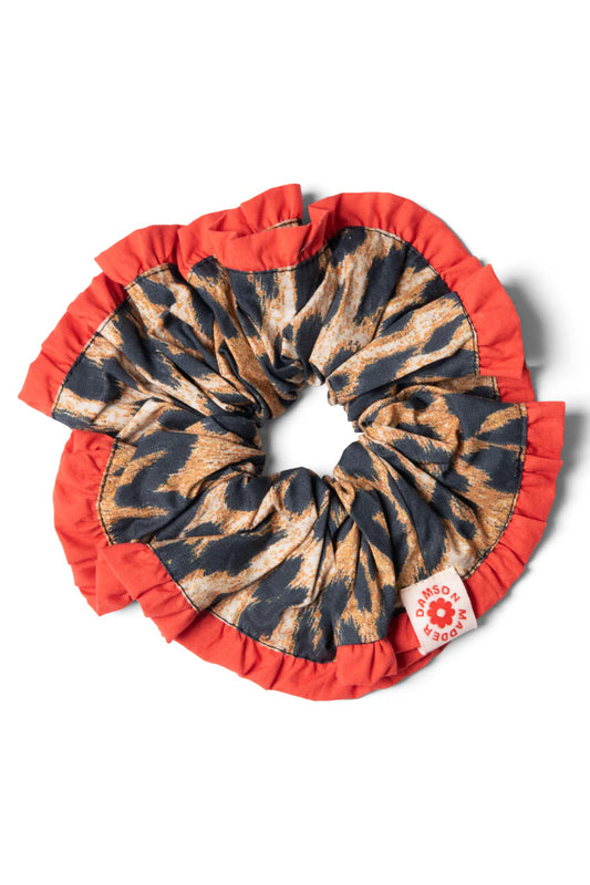 Damson Madder Frill Edge Scrunchie - Leopard & Red Edge