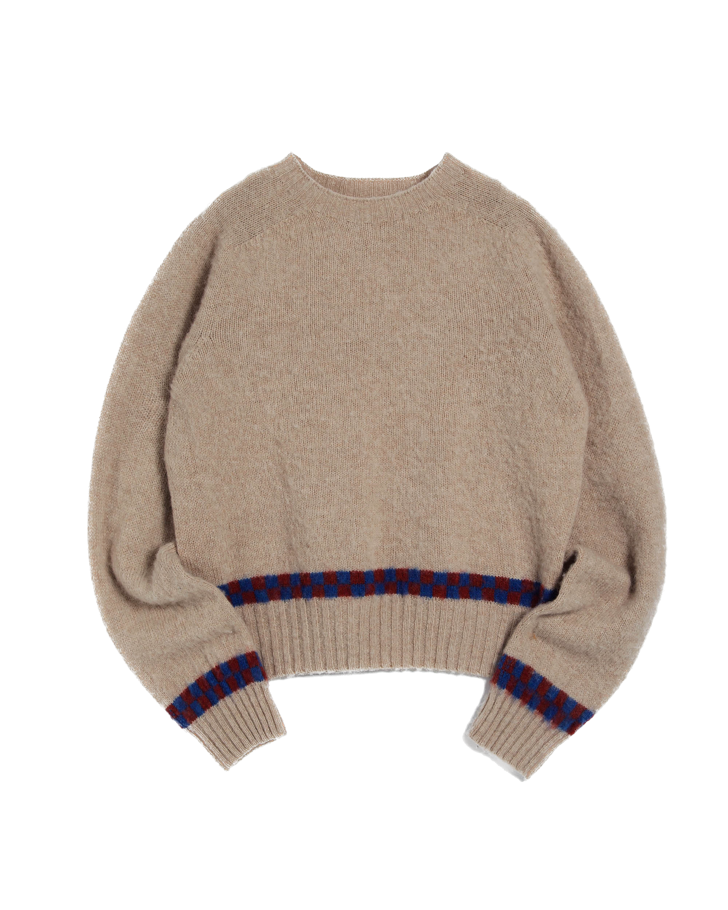 YMC Jets Checker Crew Knit - Ecru