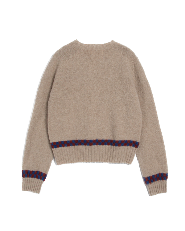 YMC Jets Checker Crew Knit - Ecru