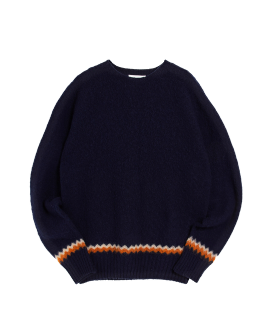 YMC Suedehead Zig Zag Crew Knit - Navy