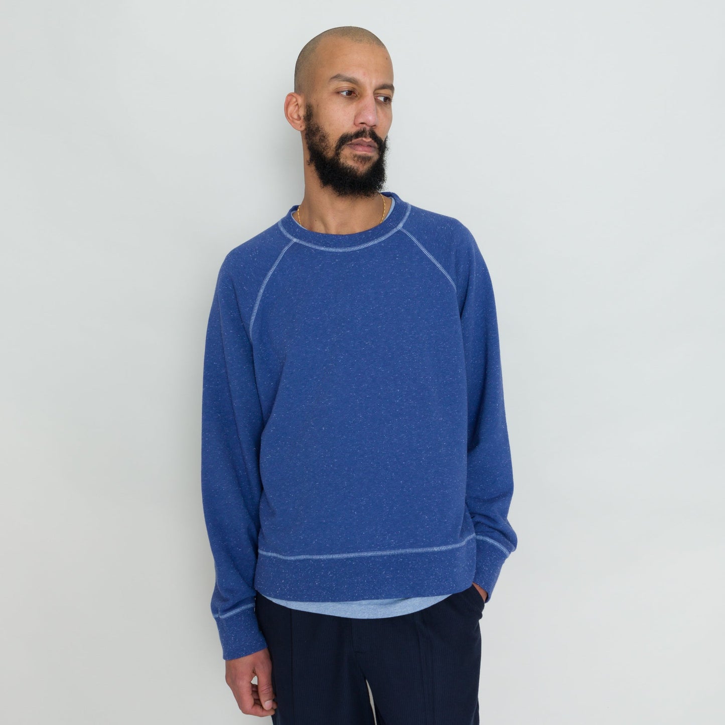 Folk Engineered Raglan Sweat - Mid Navy Nep