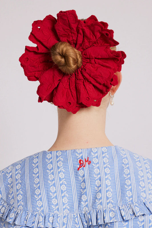 Damson Madder Embroidered Red Scrunchie