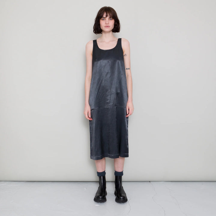 Folk Slip Dress - Coal Satin