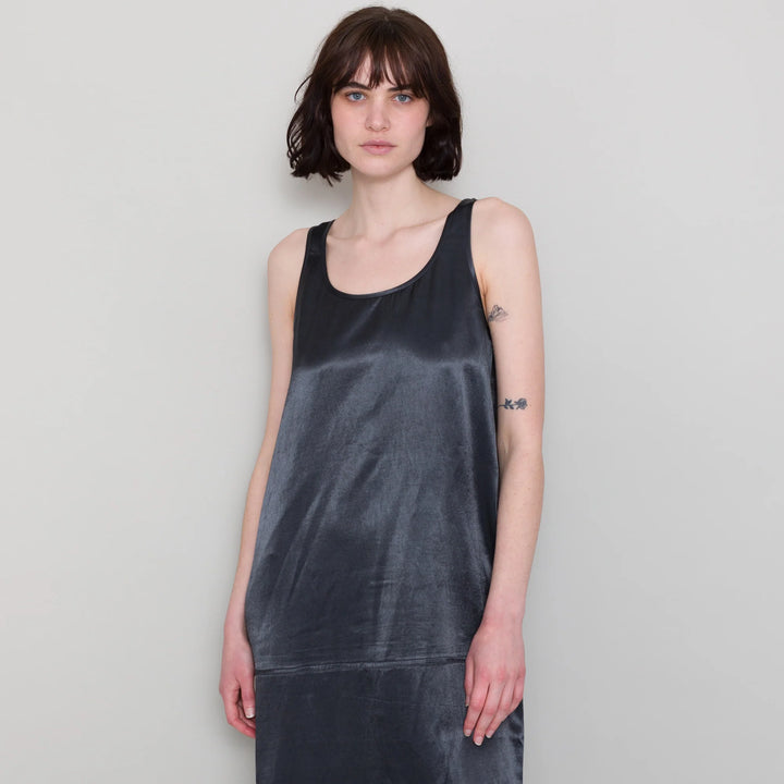 Folk Slip Dress - Coal Satin