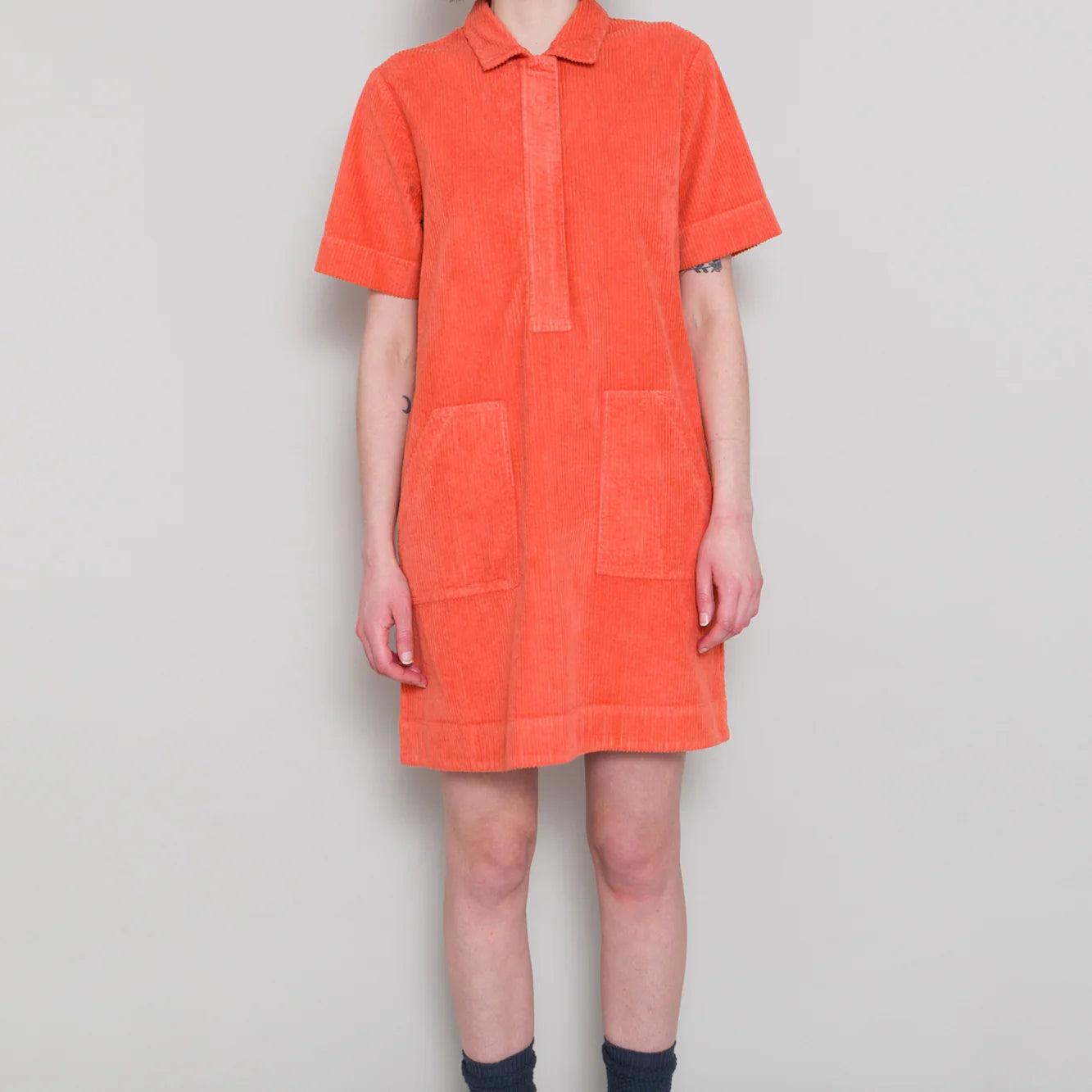 Folk A Line Zip Dress - Vermillion Cord