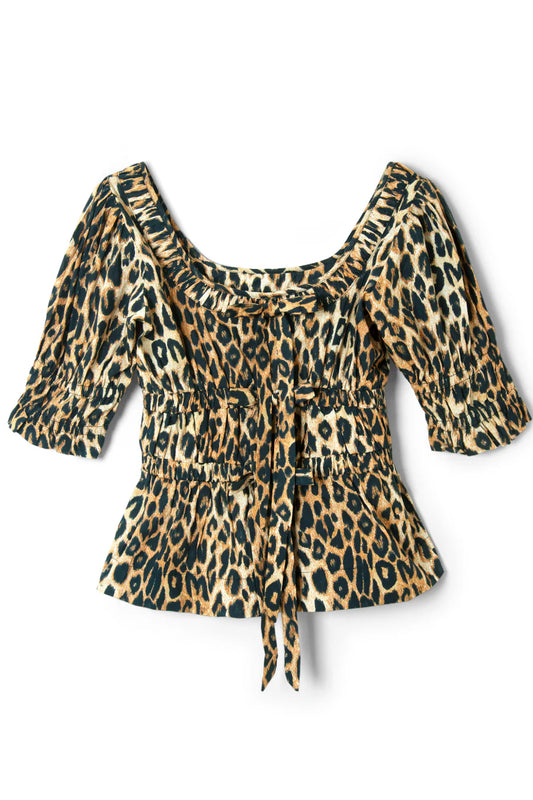 Damson Madder Bianca Ruffle Blouse - Leopard