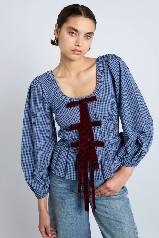 Damson Madder Dakota Blouse - Blue Check