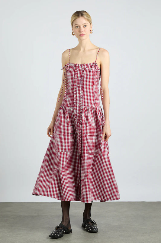 Damson Madder Faith Midi Dress - Cherry Gingham