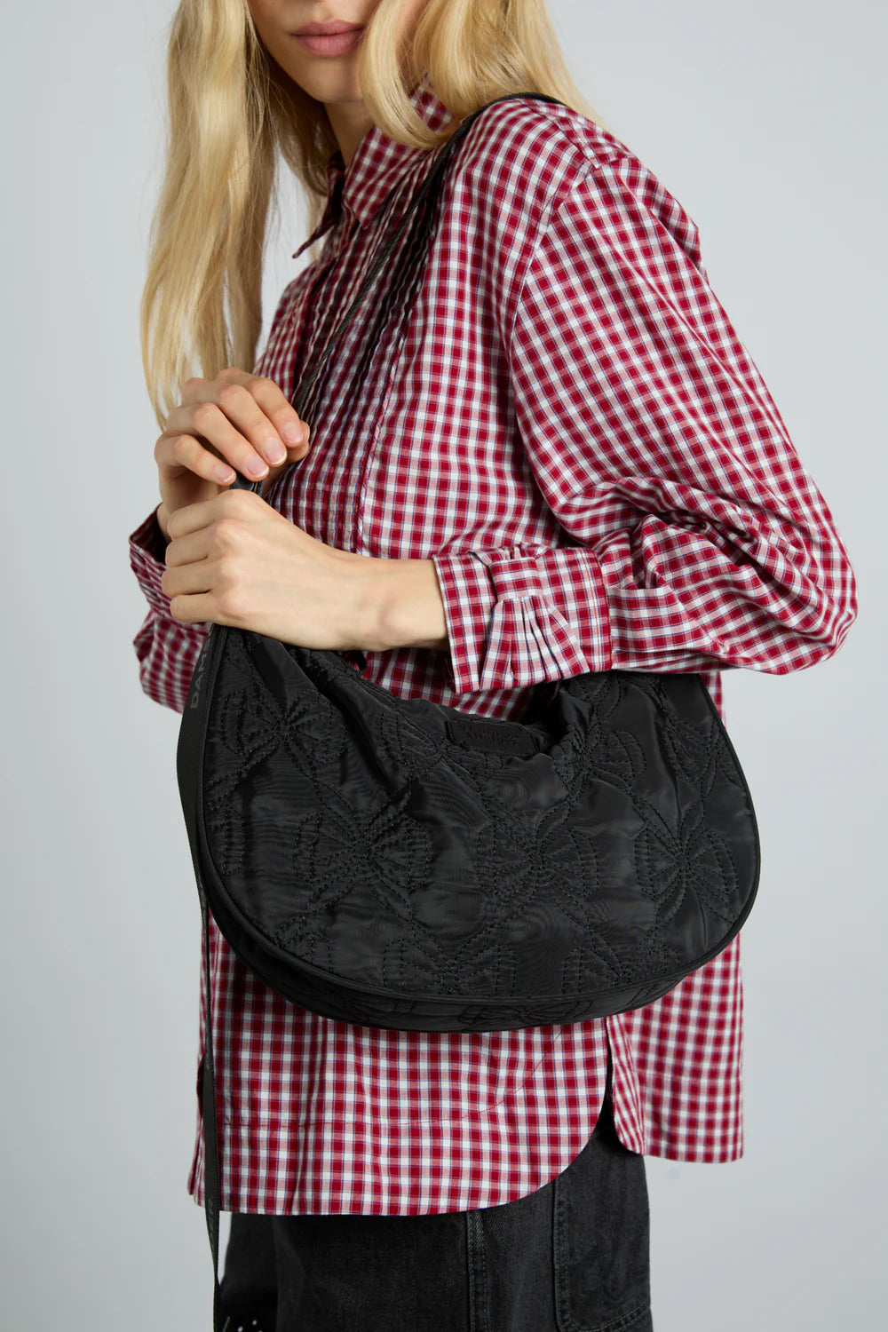 Damson Madder Crescent Bag with Sling Detail - Black