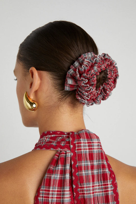 Damson Madder Garter Scrunchie - Red Check