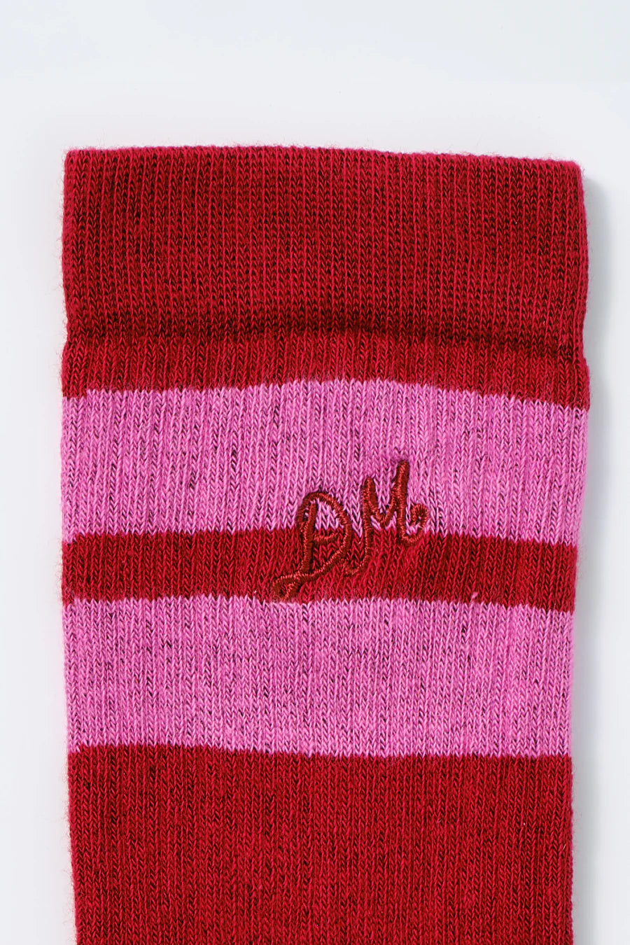 Damson Madder Calf Length Socks - Red / Pink Stripe