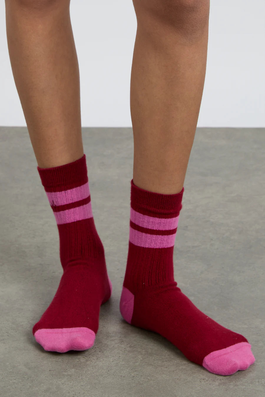 Damson Madder Calf Length Socks - Red / Pink Stripe