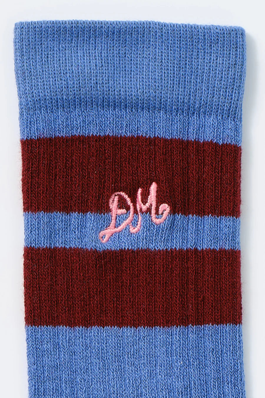 Damson Madder Calf Length Socks - Blue / Burg Stripe