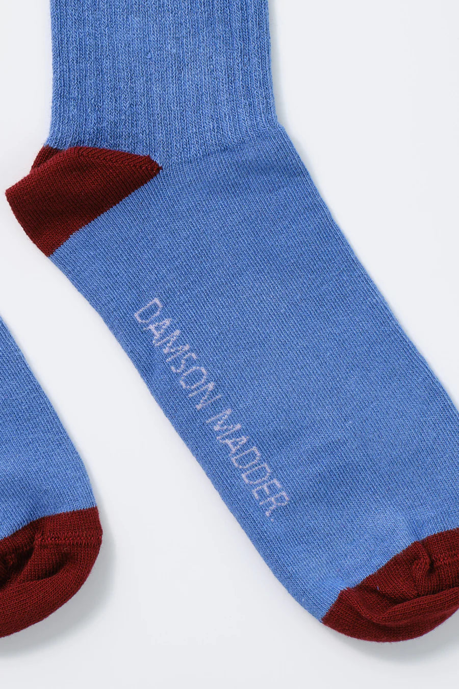 Damson Madder Calf Length Socks - Blue / Burg Stripe