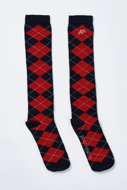 Damson Madder Knee Length Argyle Socks - Navy