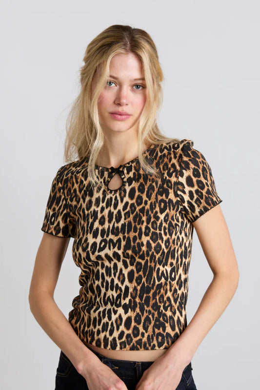 Damson Madder Marnie Pointelle Tee - Leopard