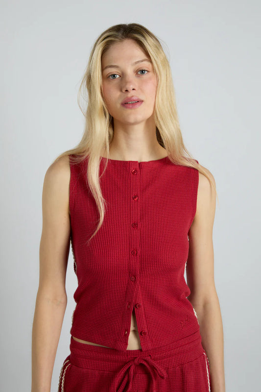 Damson Madder Betsie Waffle Button Tank - Red