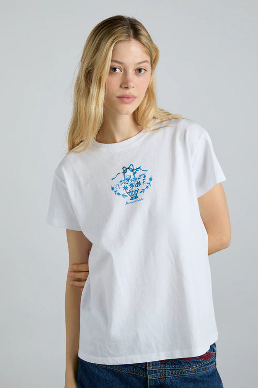 Damson Madder Flower Basket Shrunken Tee - White