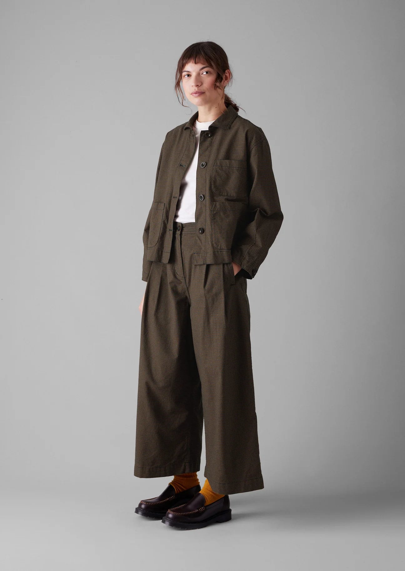 TOAST - Birch Gingham Pleat Front Trousers - Burnt Umber