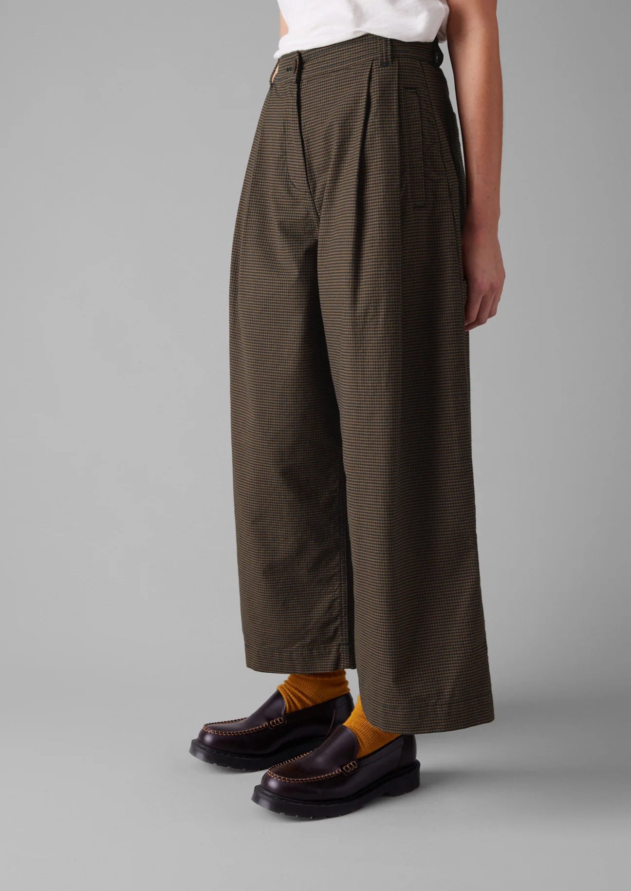 TOAST - Birch Gingham Pleat Front Trousers - Burnt Umber