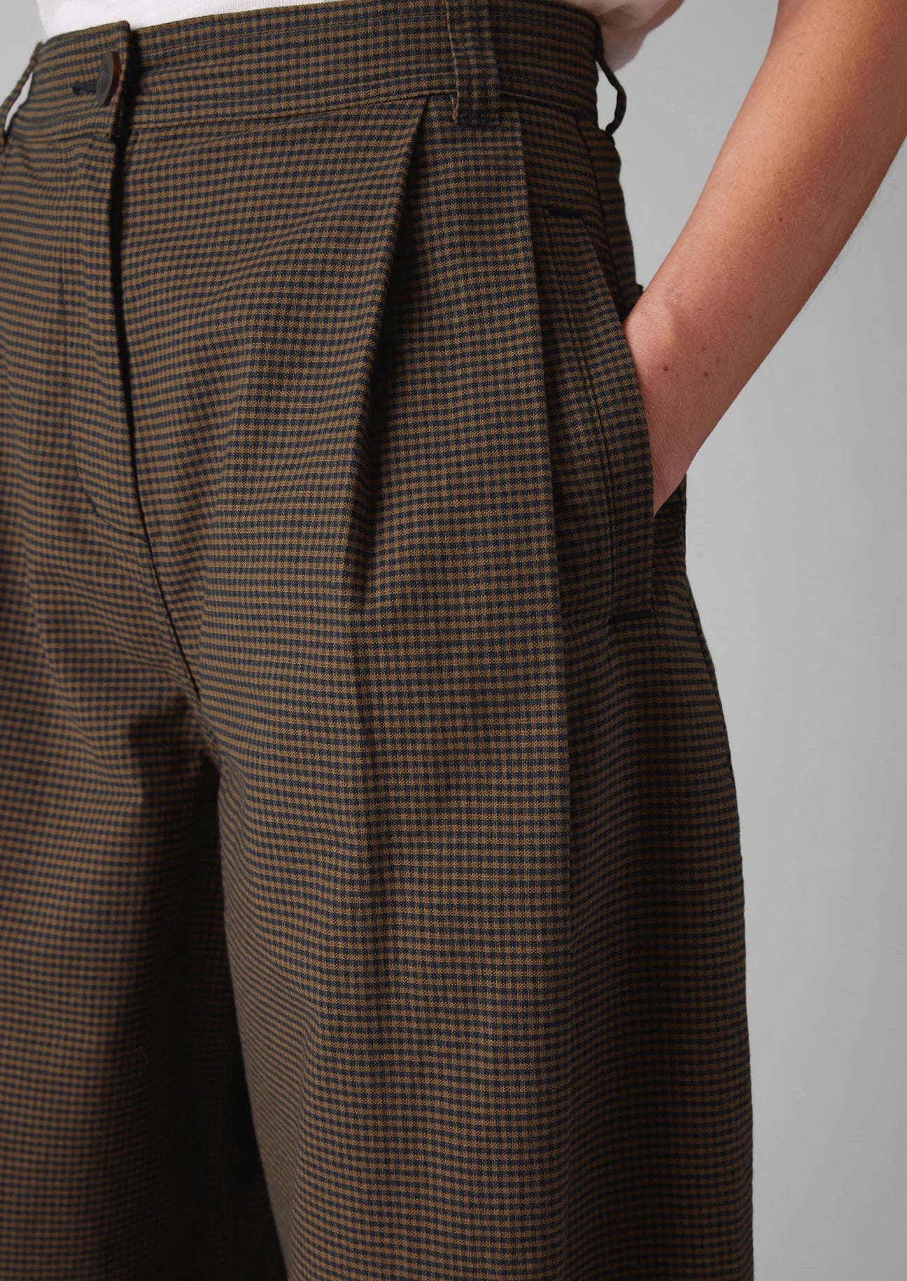 TOAST - Birch Gingham Pleat Front Trousers - Burnt Umber