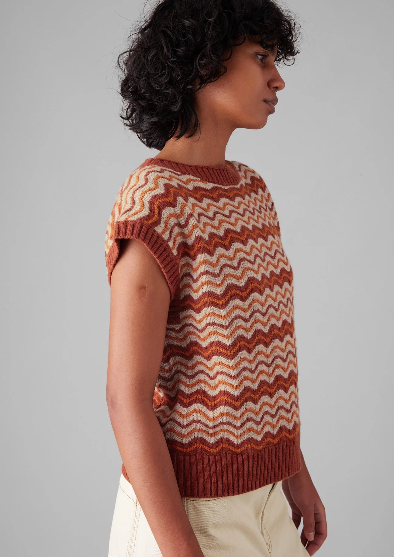 TOAST - Weave Stripe Knitted Top - Brown Ochre