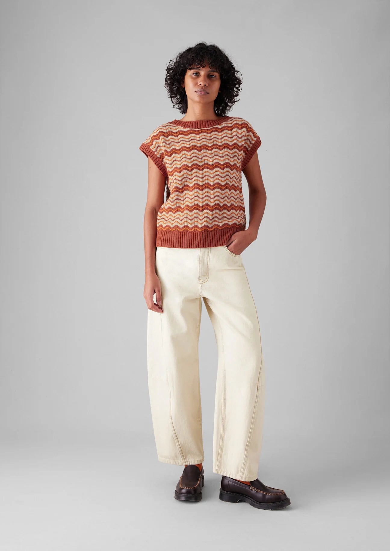 TOAST - Weave Stripe Knitted Top - Brown Ochre