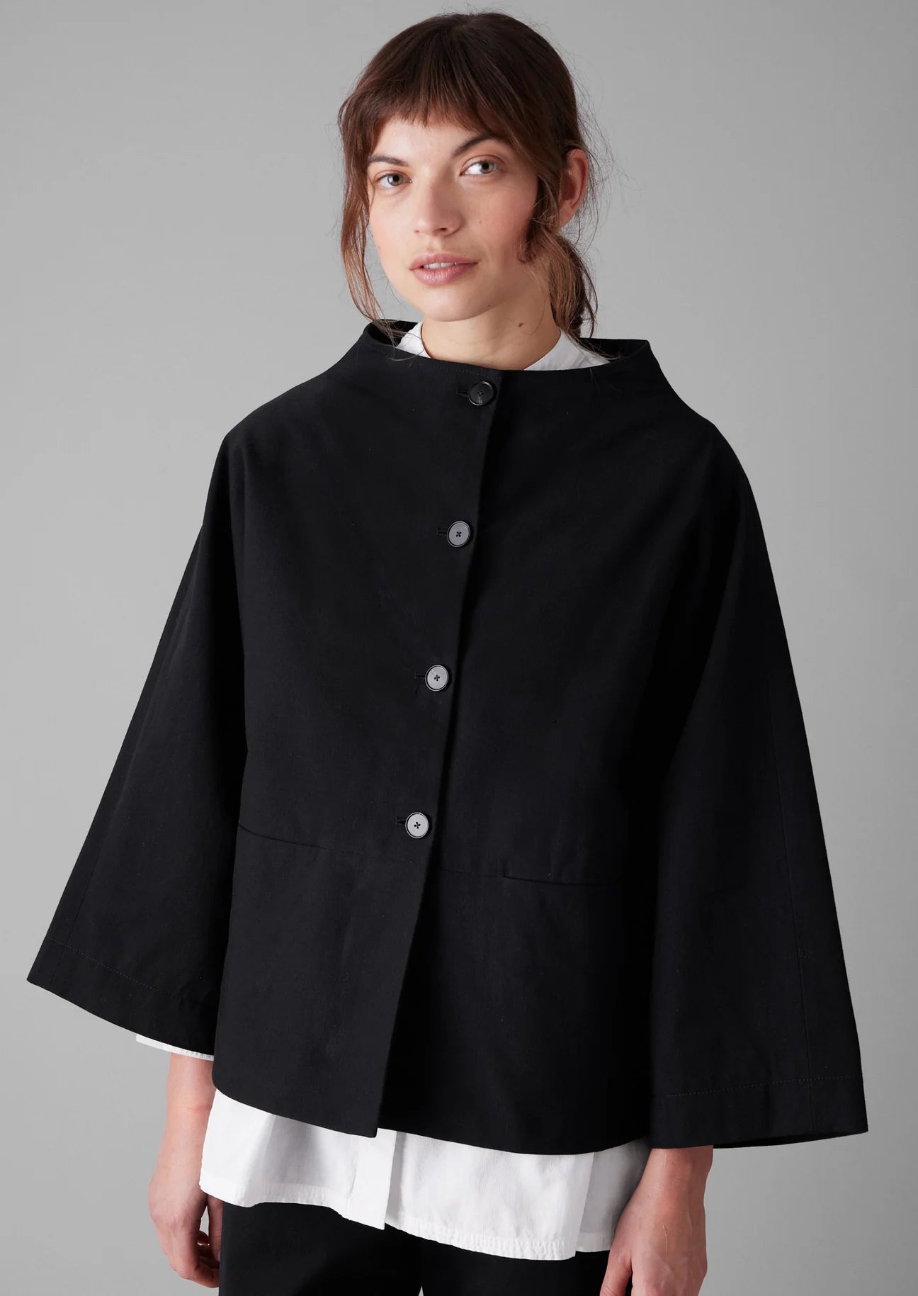 TOAST - Funnel Neck Twill Jacket - Black