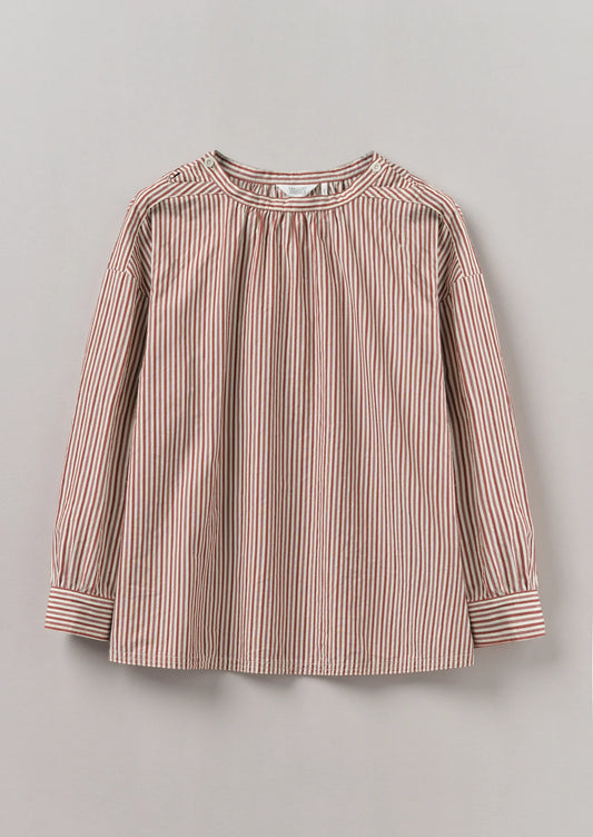 TOAST - Stripe Cotton Gathered Smock Top - Brick/Ecru