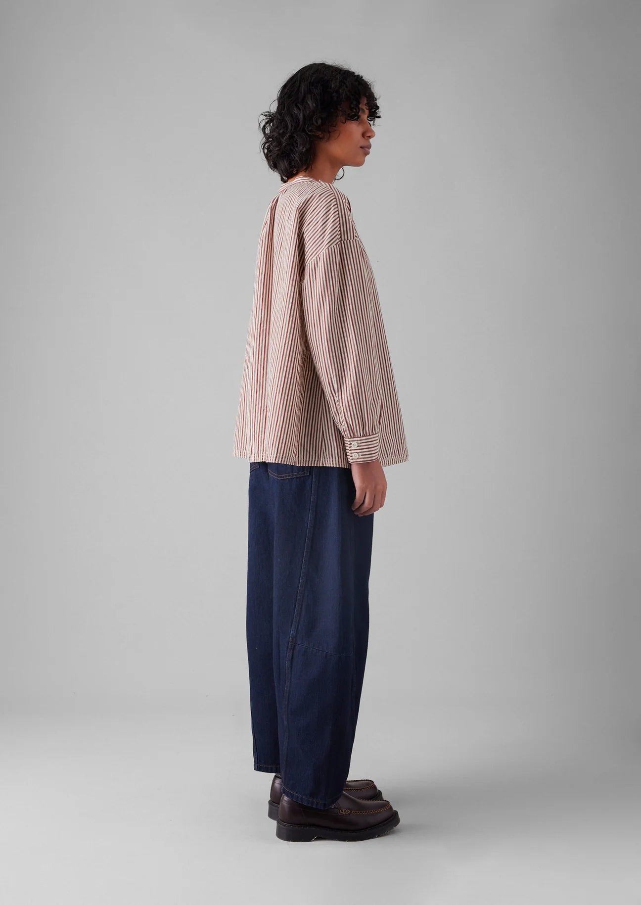 TOAST - Stripe Cotton Gathered Smock Top - Brick/Ecru