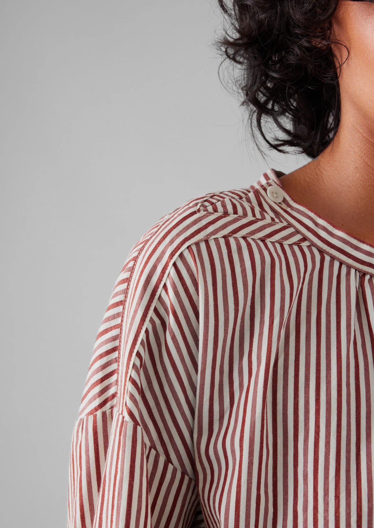 TOAST - Stripe Cotton Gathered Smock Top - Brick/Ecru