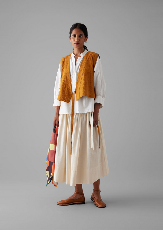 TOAST - Pleated Cotton Linen Skirt - Ecru