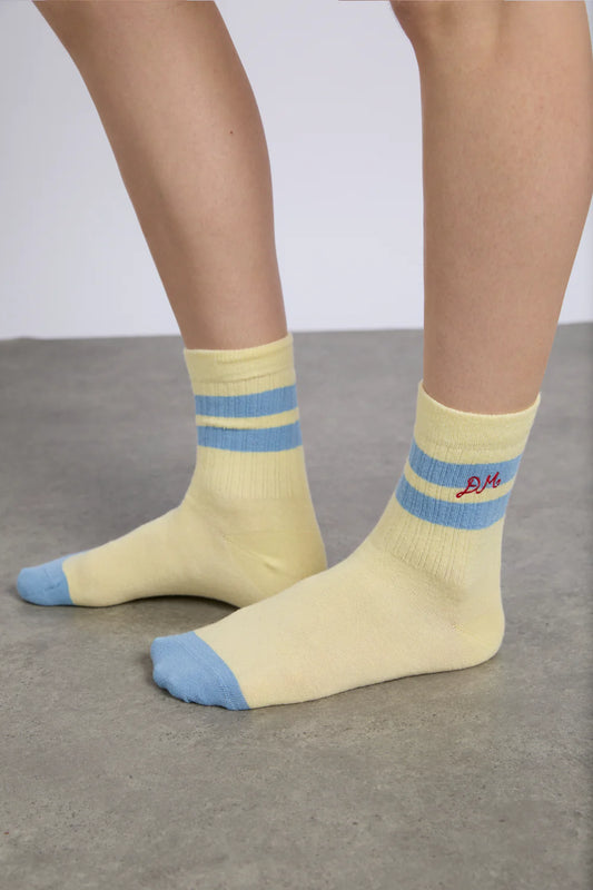 Damson Madder Sporty Calf Length Socks - Yellow/Blue