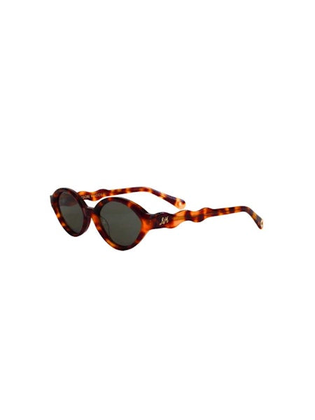 Damson Madder Slim Oval Sunglasses with Wavy Temple - Tort