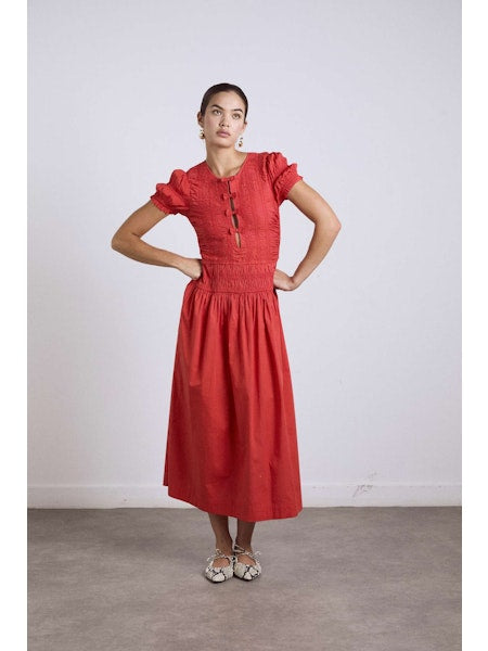 Damson Madder - Saffy Midi Dress - Red Alert